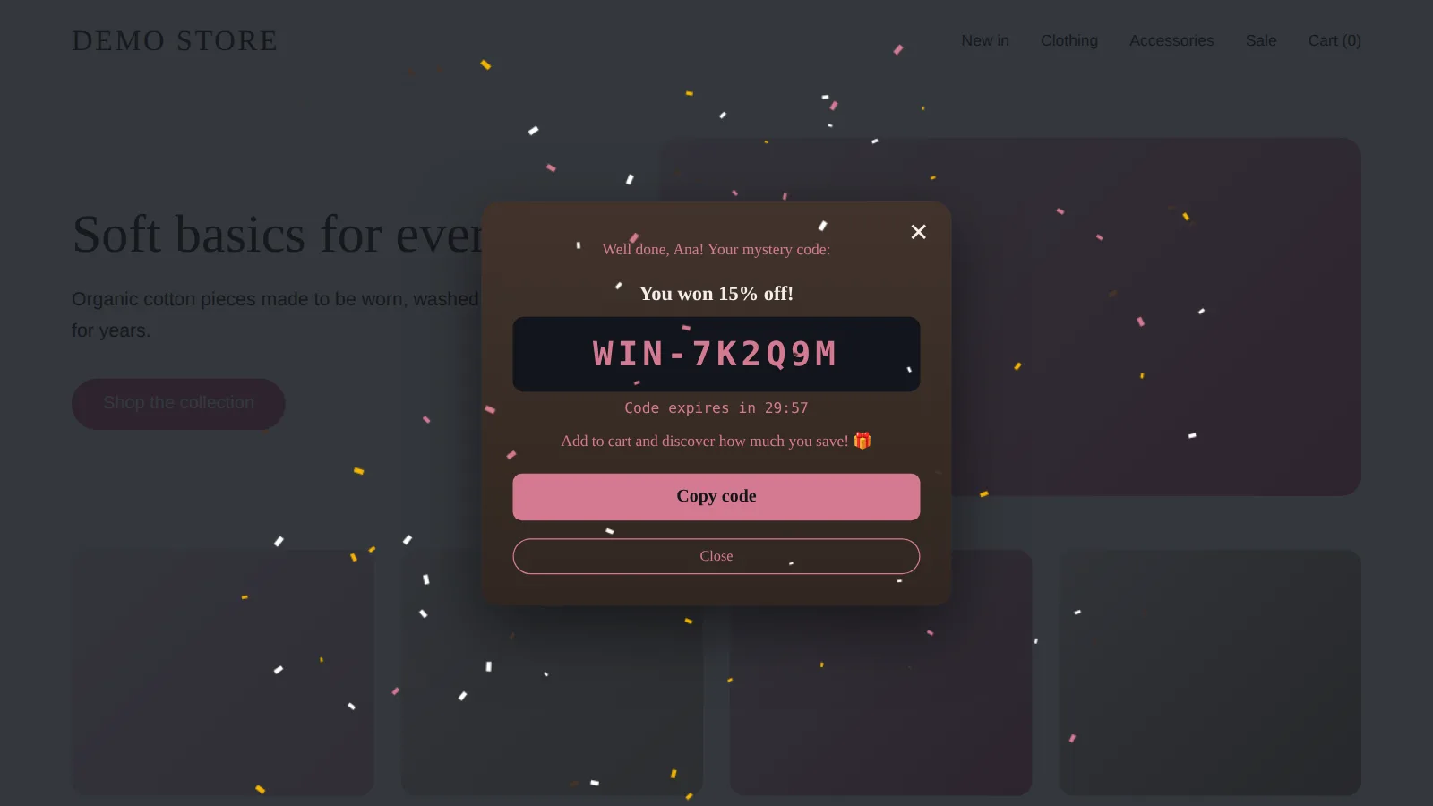 Kodra Play screenshot: Unique code with a real expiry countdown